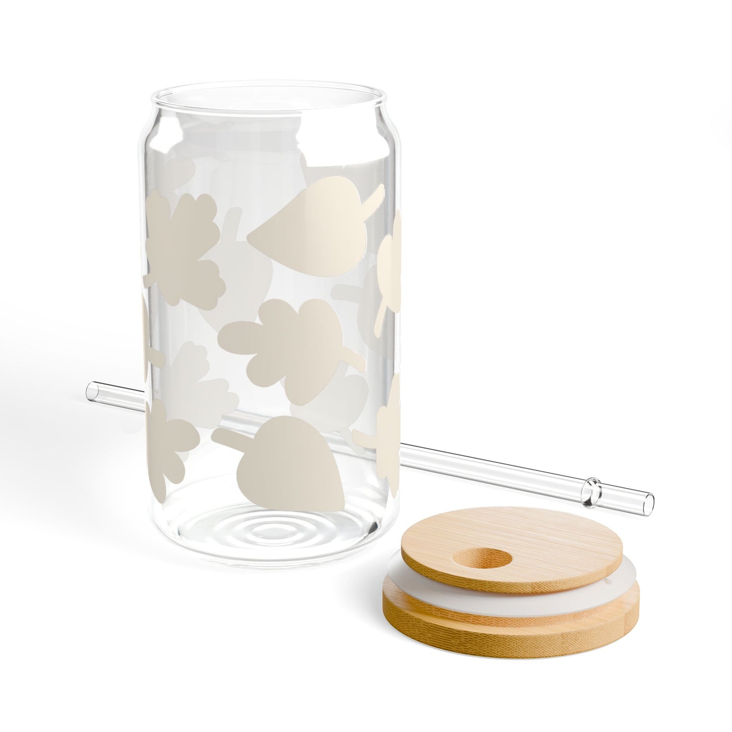 Beige Autumn Leaves 16oz Sipper Glass