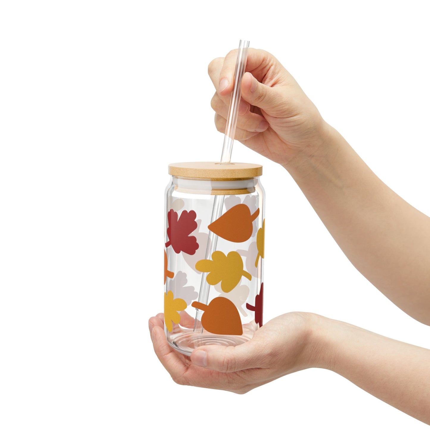 Warm Tone Autumn Leaves 16oz Glass Sipper