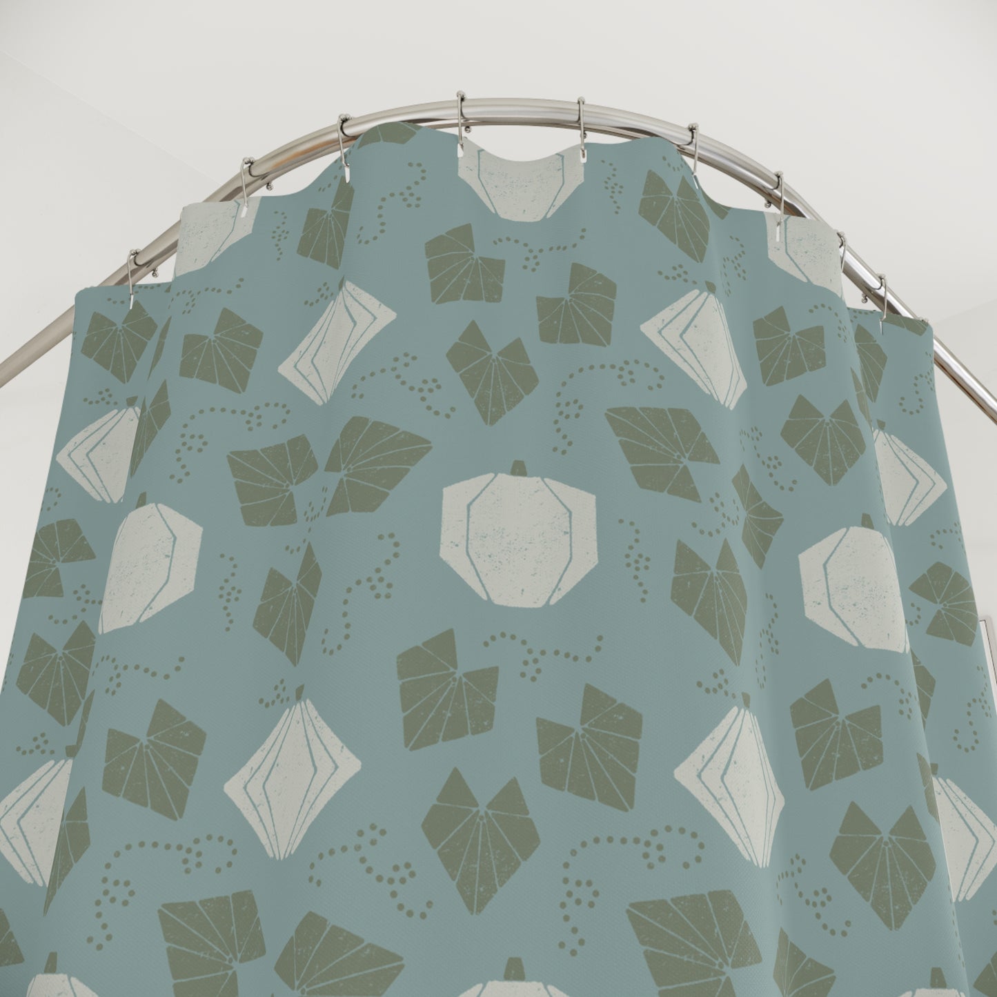 Boho Geometric Pumpkin Patch Blue Shower Curtain