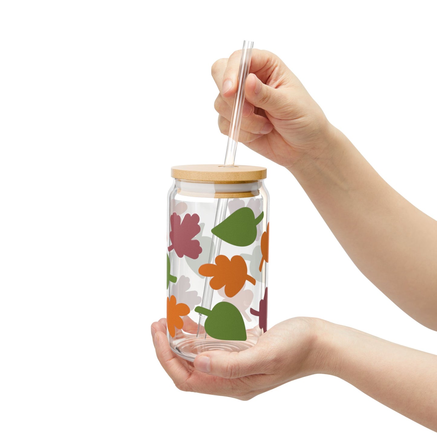 Festive Autumn Leaves Sipper 16oz Glass Sipper