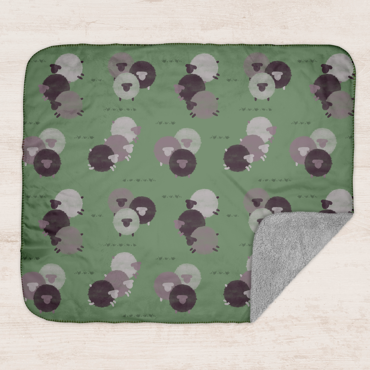 Watercolor Purple Sheep Sherpa Blanket with Grass