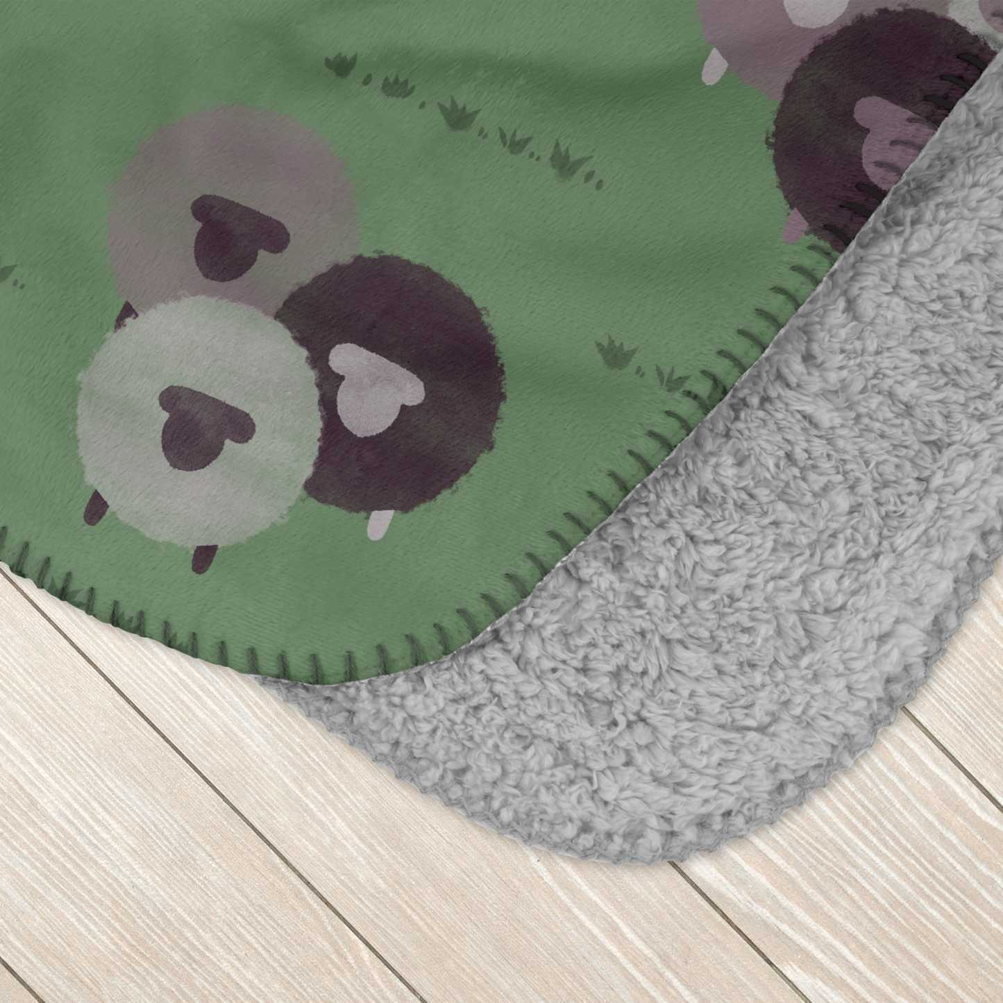 Watercolor Purple Sheep Sherpa Blanket with Grass
