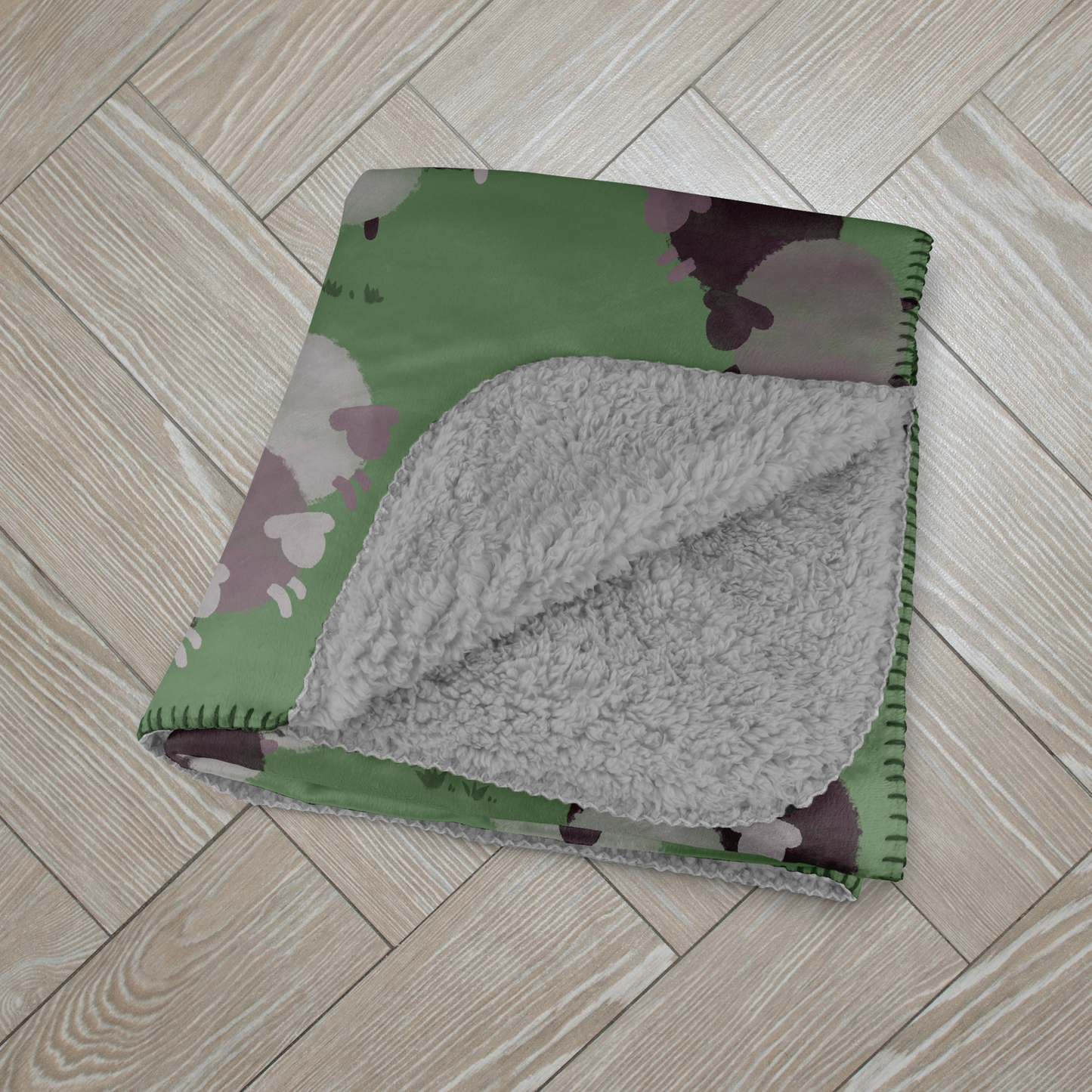 Watercolor Purple Sheep Sherpa Blanket with Grass