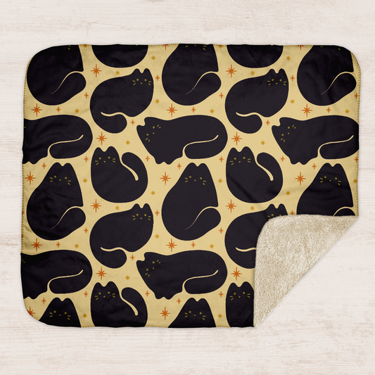 Beige Retro Black Cat Sherpa Blanket