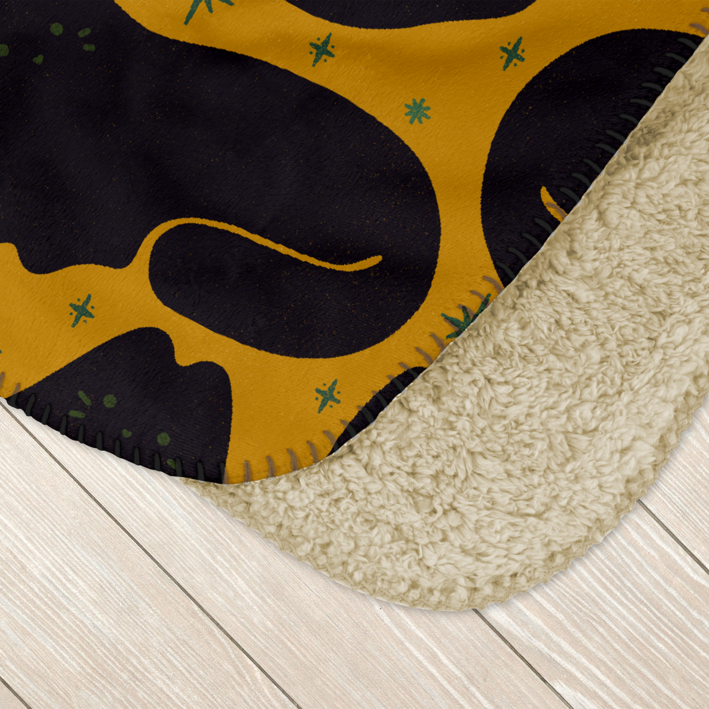 Mustard Retro Black Cat Sherpa Blanket