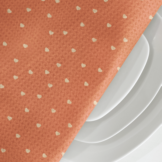 Apricot Petite Hearts Terracotta Microfiber Tea Towel