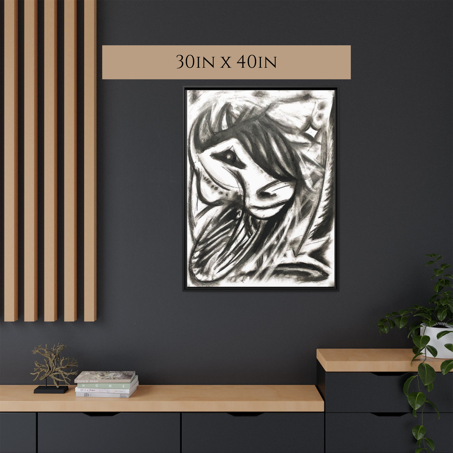 Abstract Charcoal Horse Framed Canvas Print