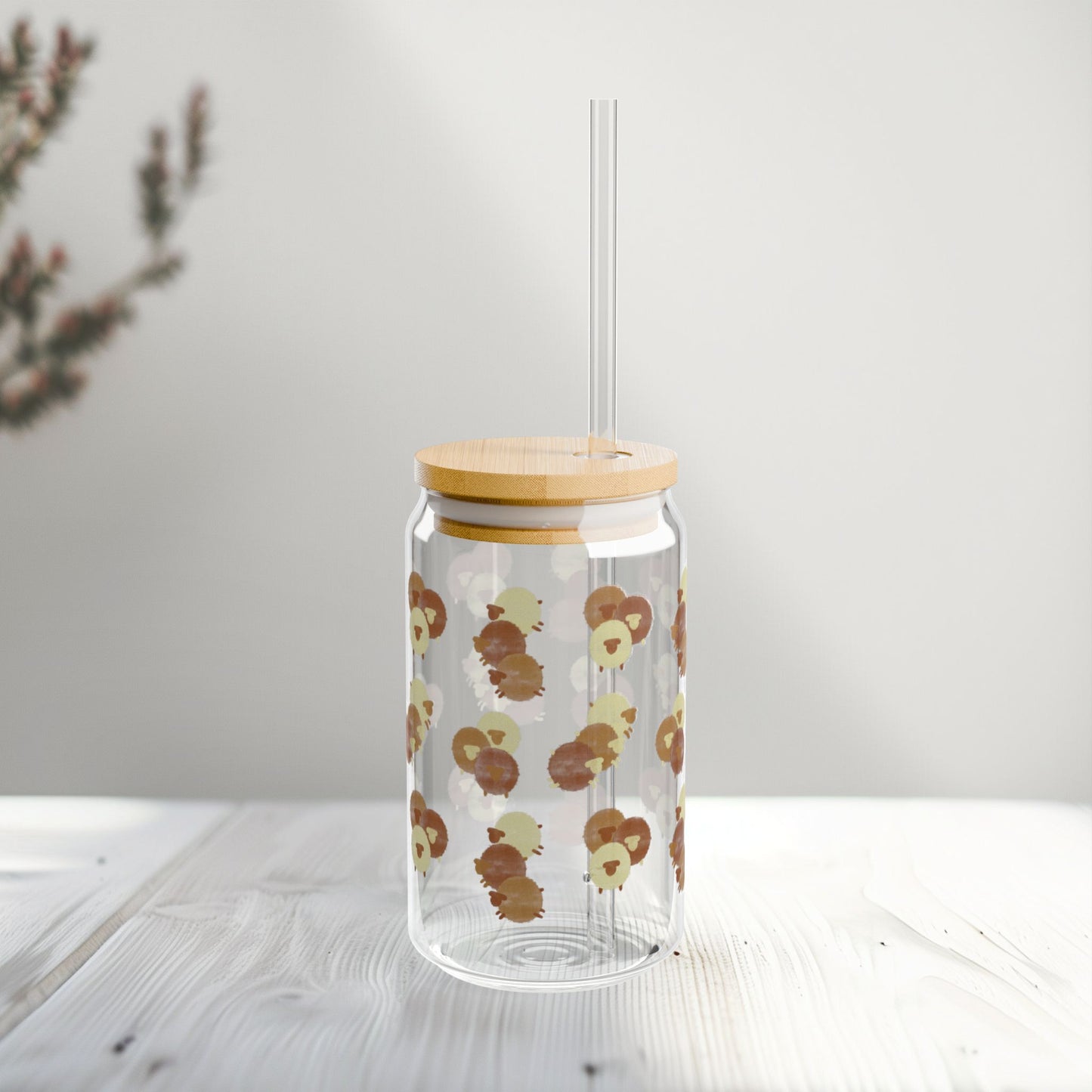 Watercolor Chocolate Sheep 16oz Glass Sipper