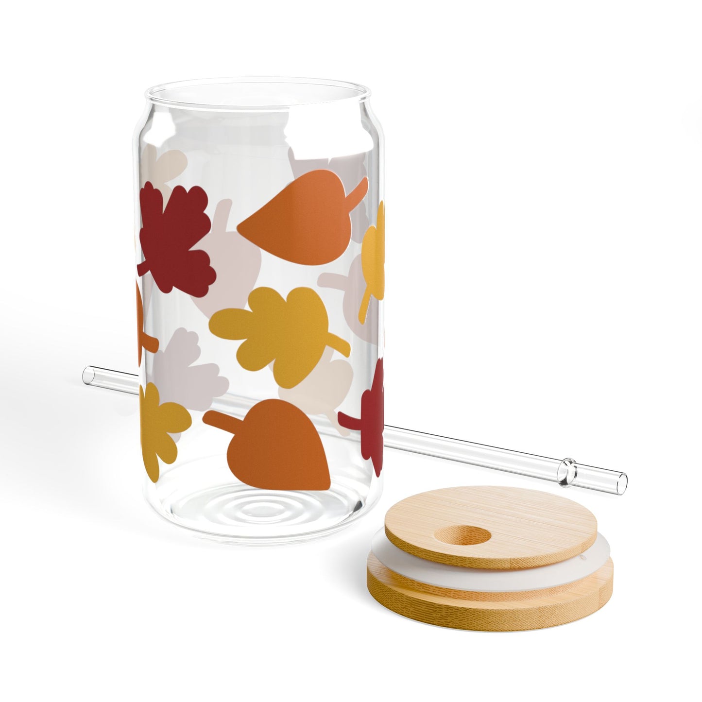 Warm Tone Autumn Leaves 16oz Glass Sipper