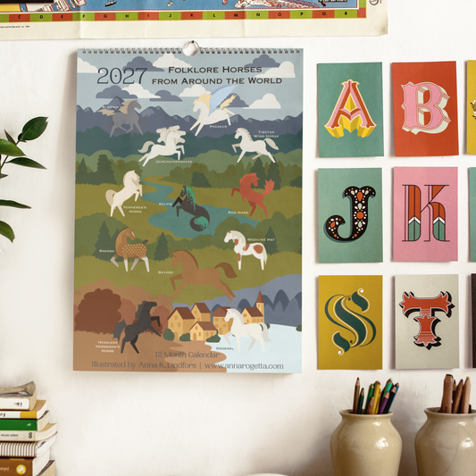 2027 Folklore Horses from Around the World 2nd Edition A3 | 12 Month Wall Calendar (EU & Rest of World)