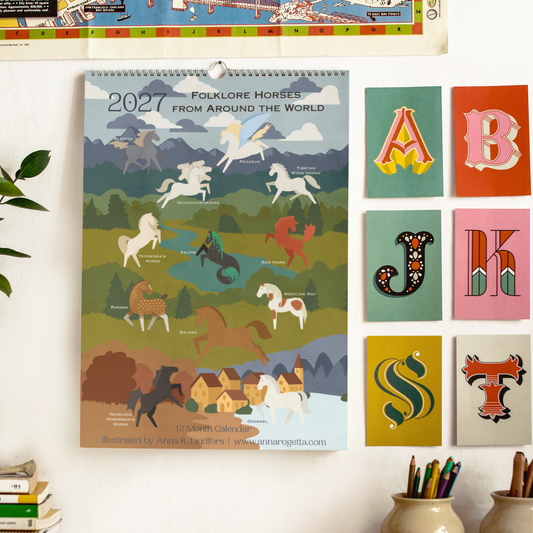 2027 Folklore Horses from Around the World Wall Calendar 11" x 16.5" | 12-month 2nd Edition