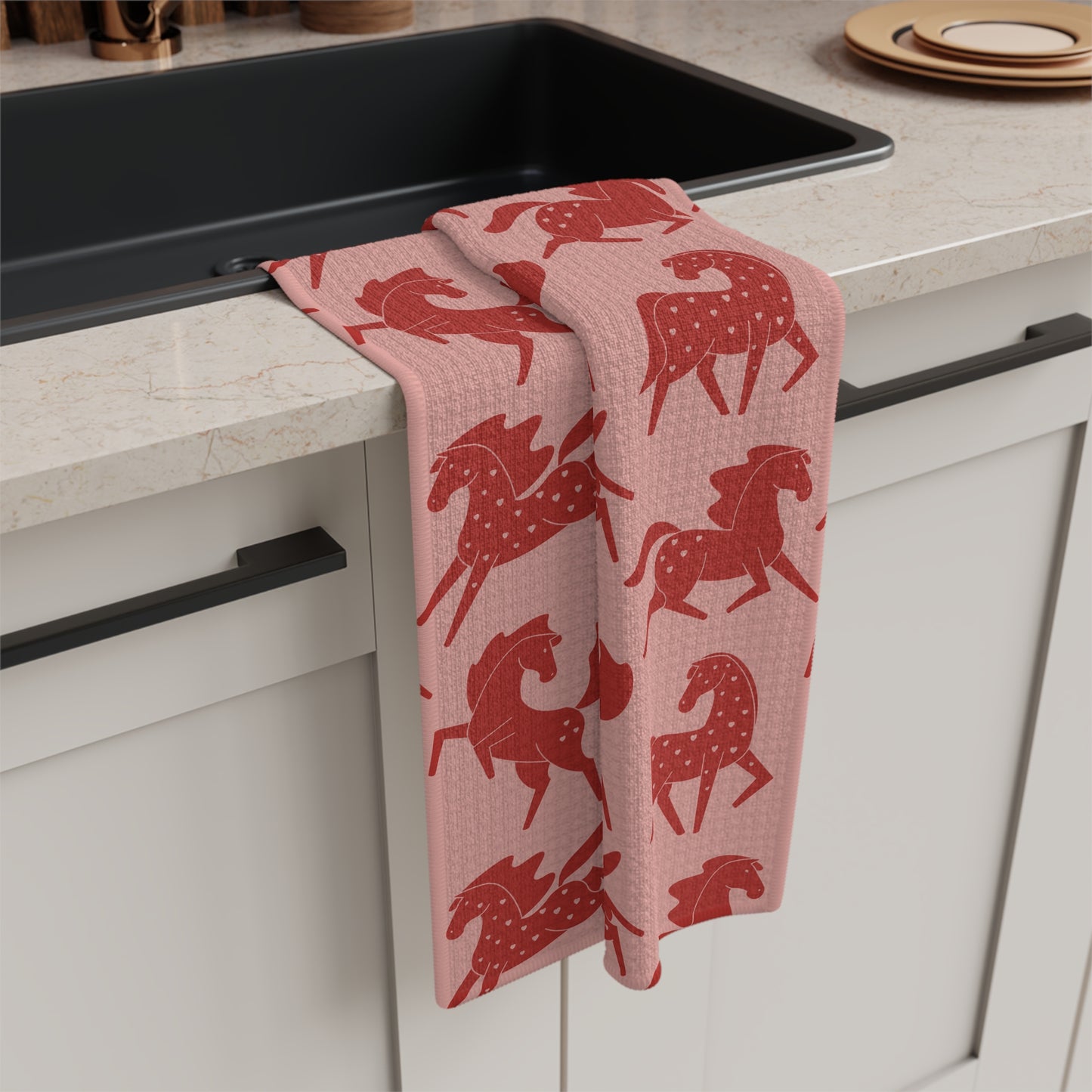 Red Sweetheart Appaloosas on Pink Microfiber Towel