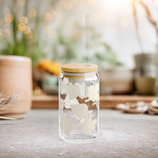 Beige Autumn Leaves 16oz Sipper Glass