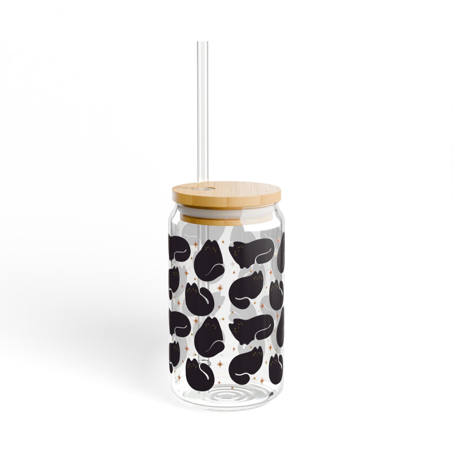 Small Retro Black Cats 16oz Glass Sipper