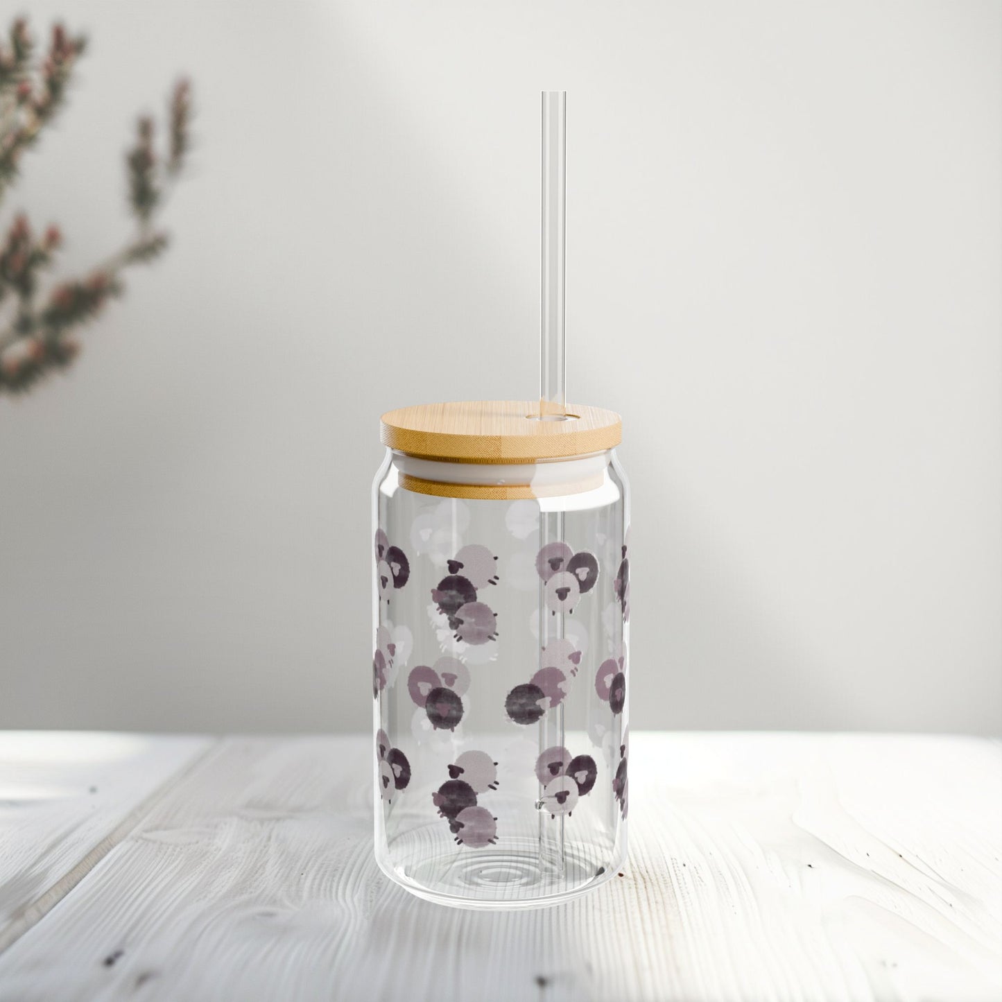 Watercolor Purple Sheep 16oz Glass Sipper