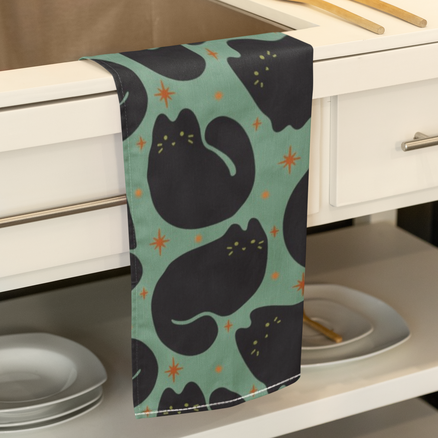 Retro Black Cat Tea Towel