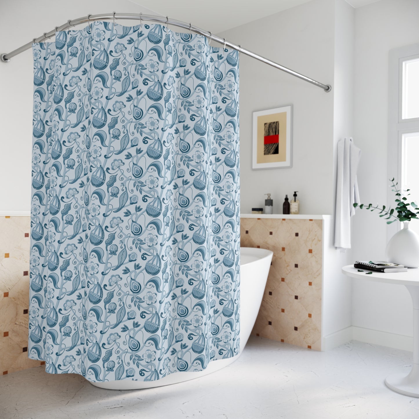 Indian Floral Pear Blue Shower Curtain