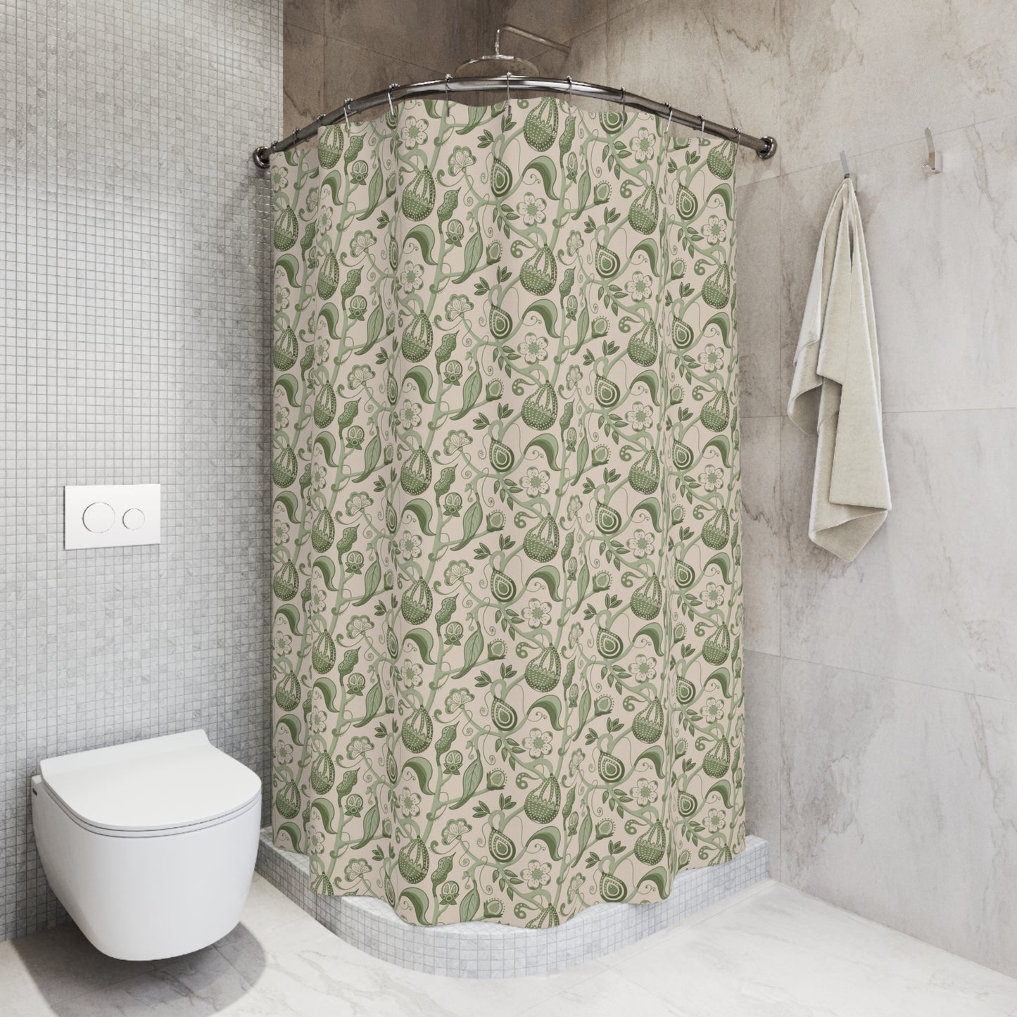 Indian Floral Pear Sage Green Shower Curtain