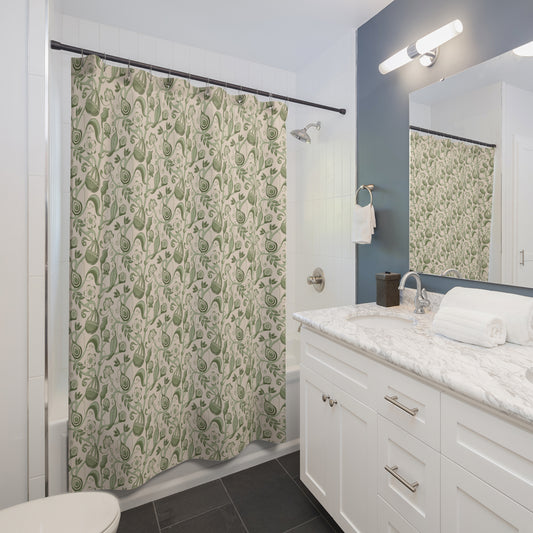 Indian Floral Pear Sage Green Shower Curtain