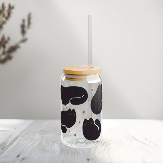 Retro Black Cat 16oz Glass Sipper