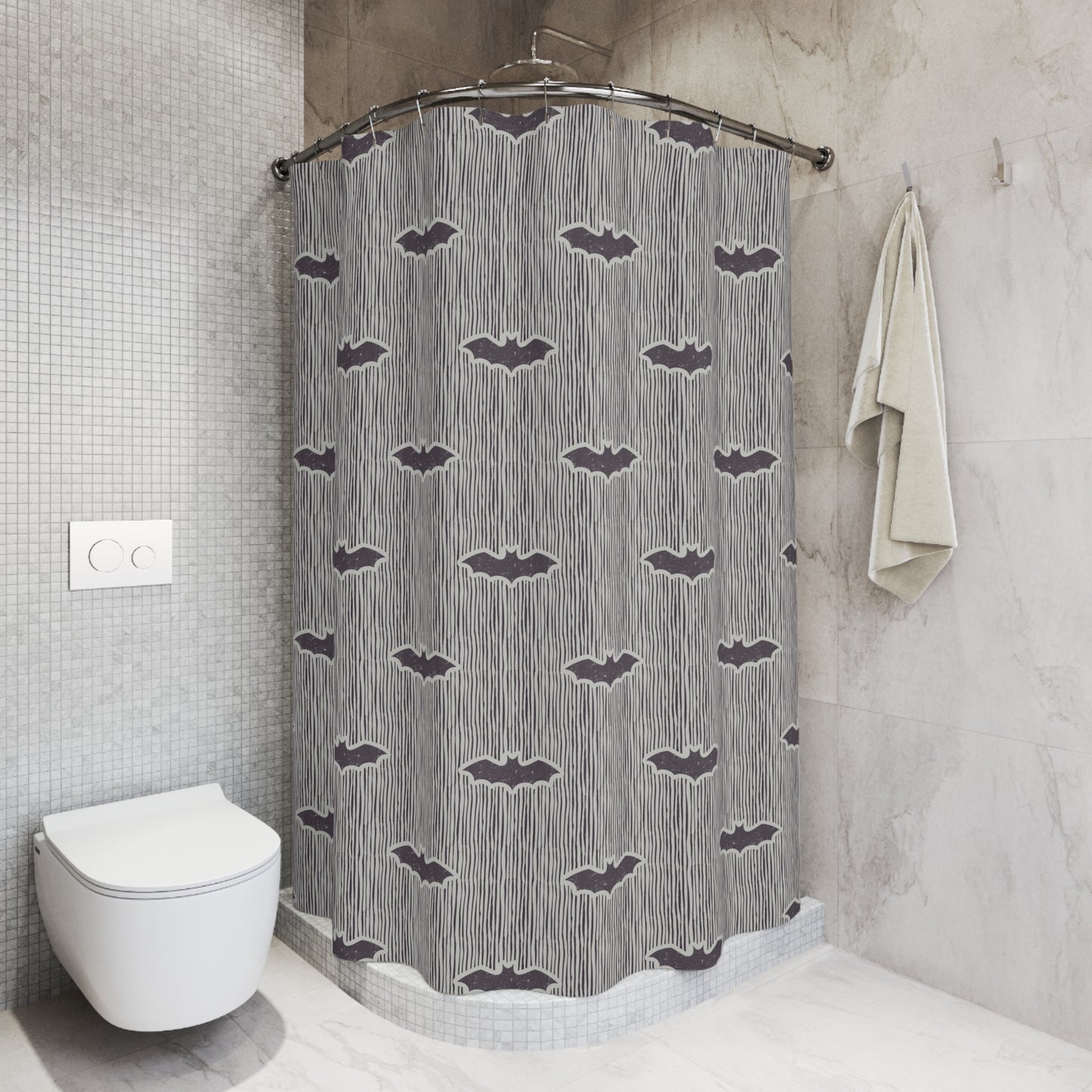 Pin Striped Bat Block Print Shower Curtain