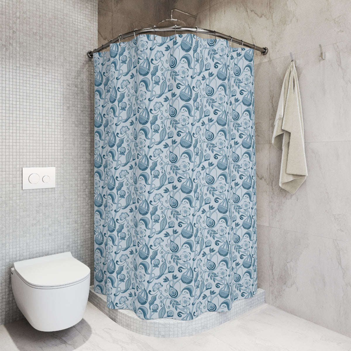 Indian Floral Pear Blue Shower Curtain