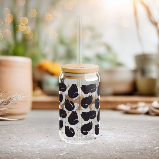 Small Retro Black Cats 16oz Glass Sipper