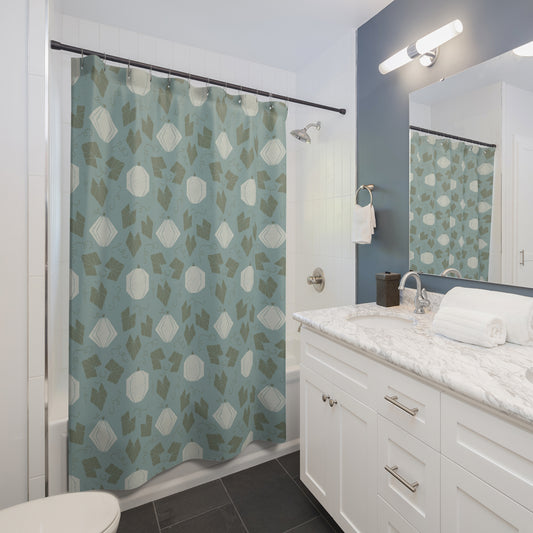 Boho Geometric Pumpkin Patch Blue Shower Curtain