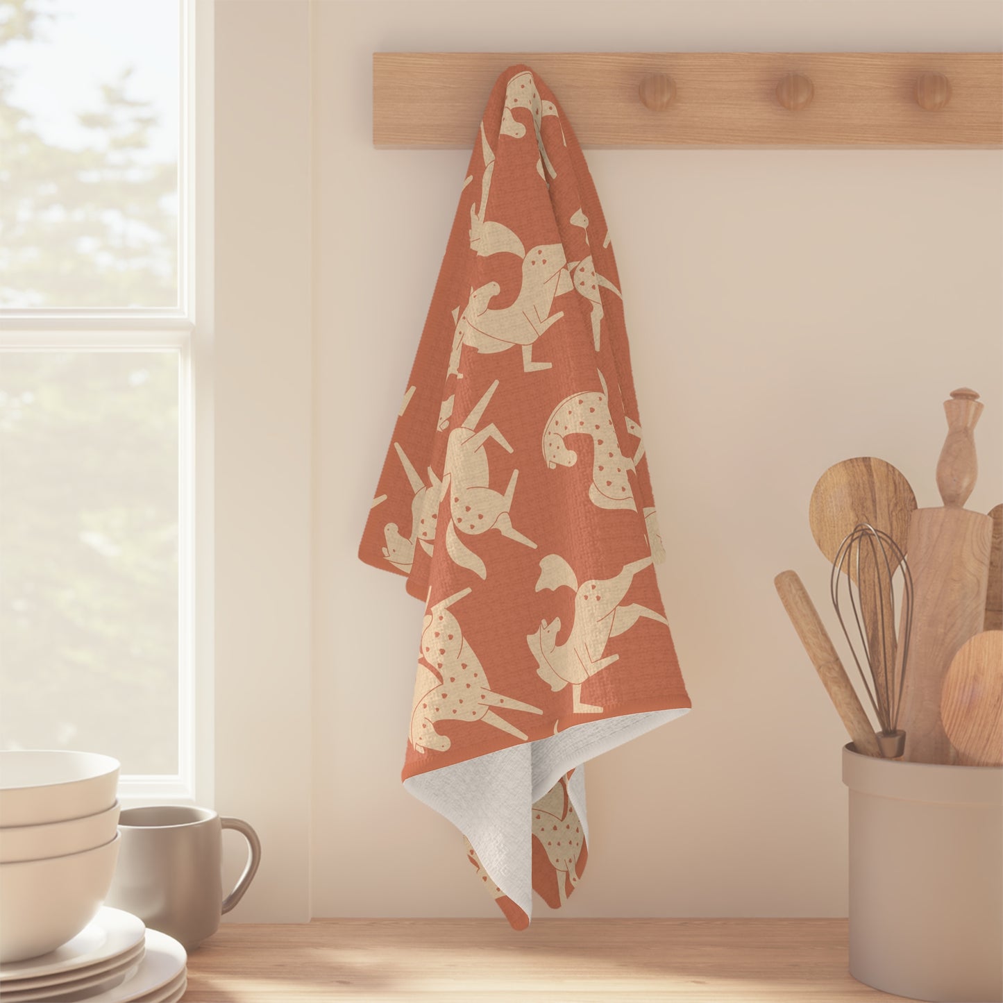 Apricot Sweetheart Appaloosas on Terracotta Microfiber Tea Towel