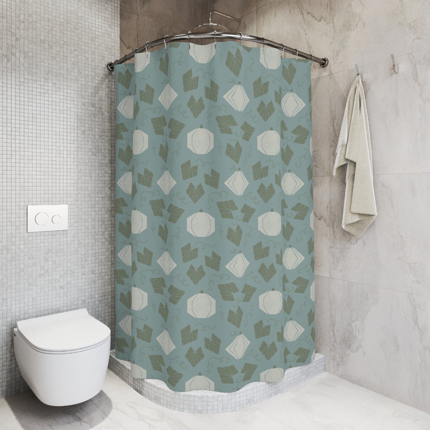 Boho Geometric Pumpkin Patch Blue Shower Curtain