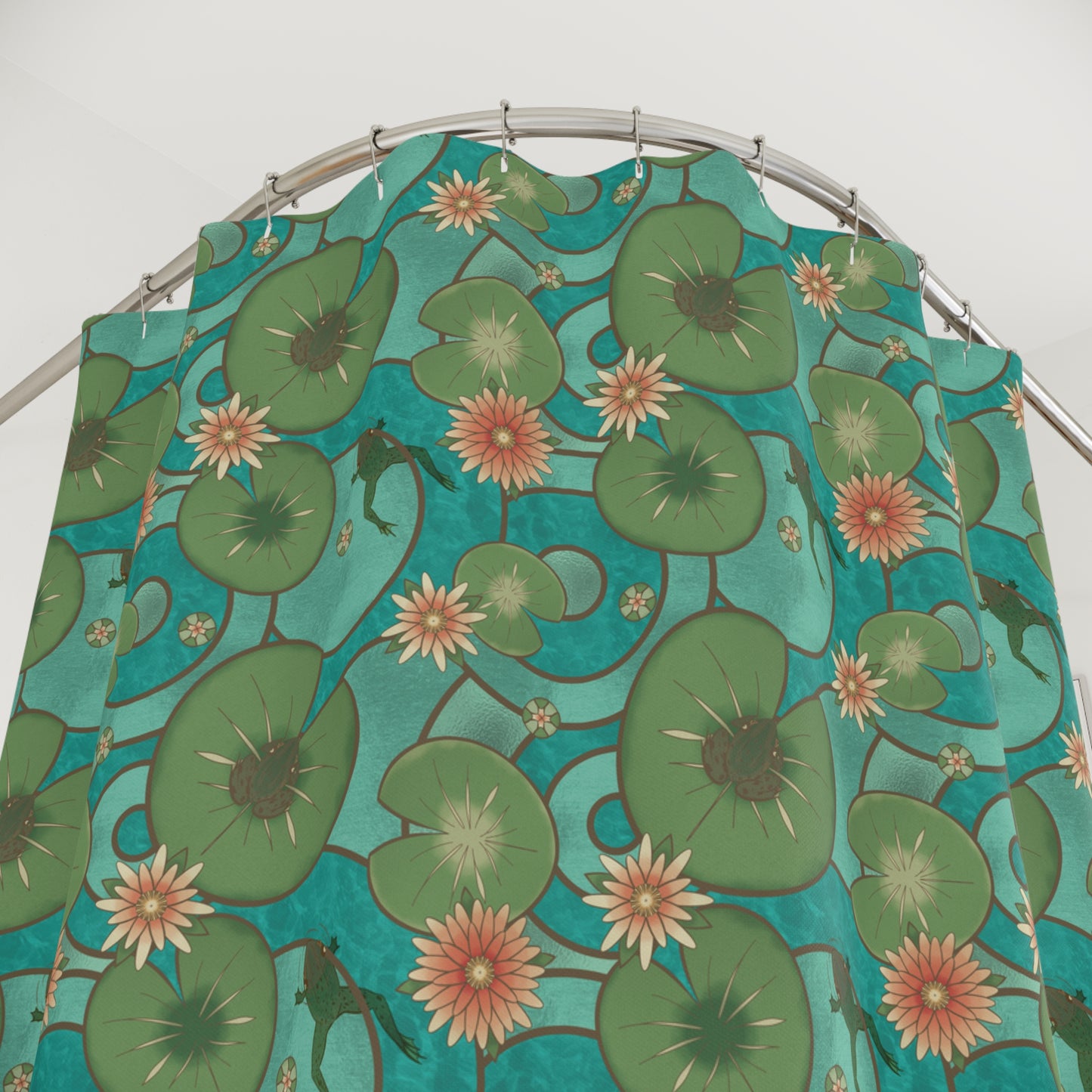 Stained Glass Frog & Water Lilies Shower Curtain