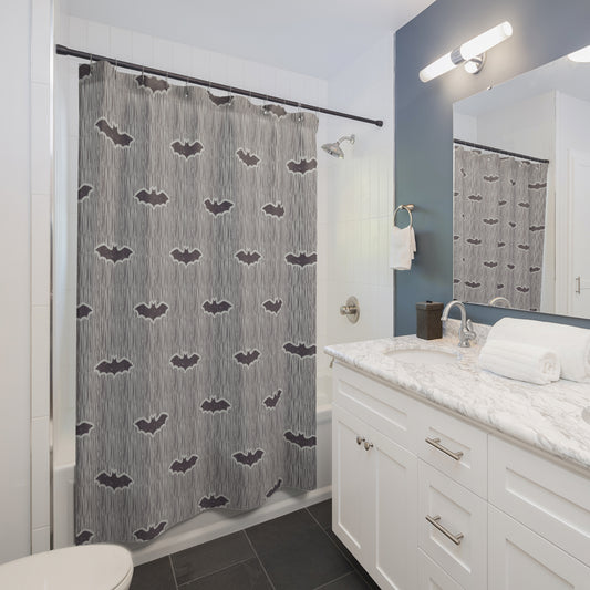 Pin Striped Bat Block Print Shower Curtain