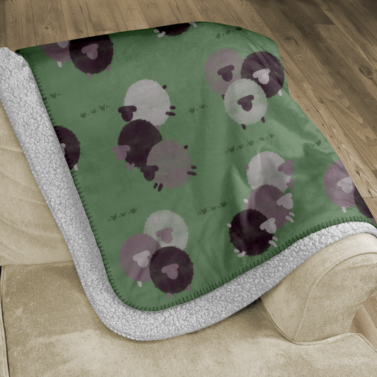 Watercolor Purple Sheep Sherpa Blanket with Grass