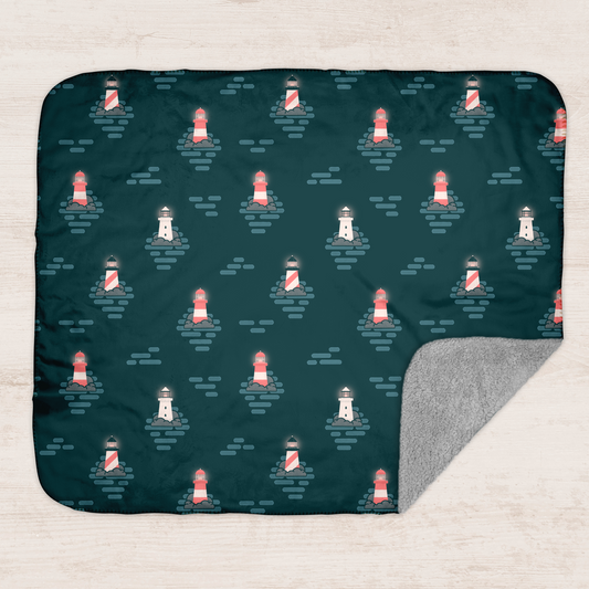 Lighthouse at Night Sherpa Blanket