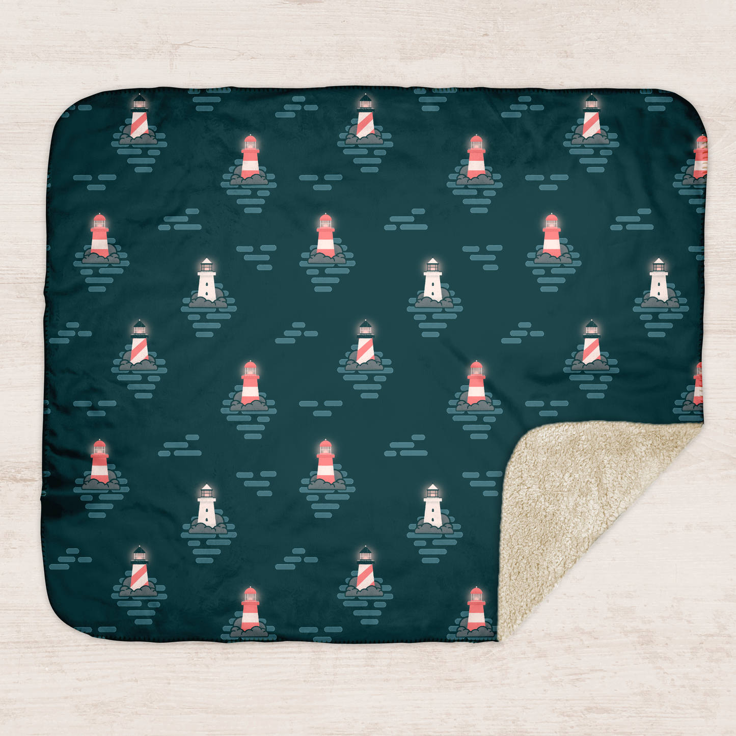 Lighthouse at Night Sherpa Blanket