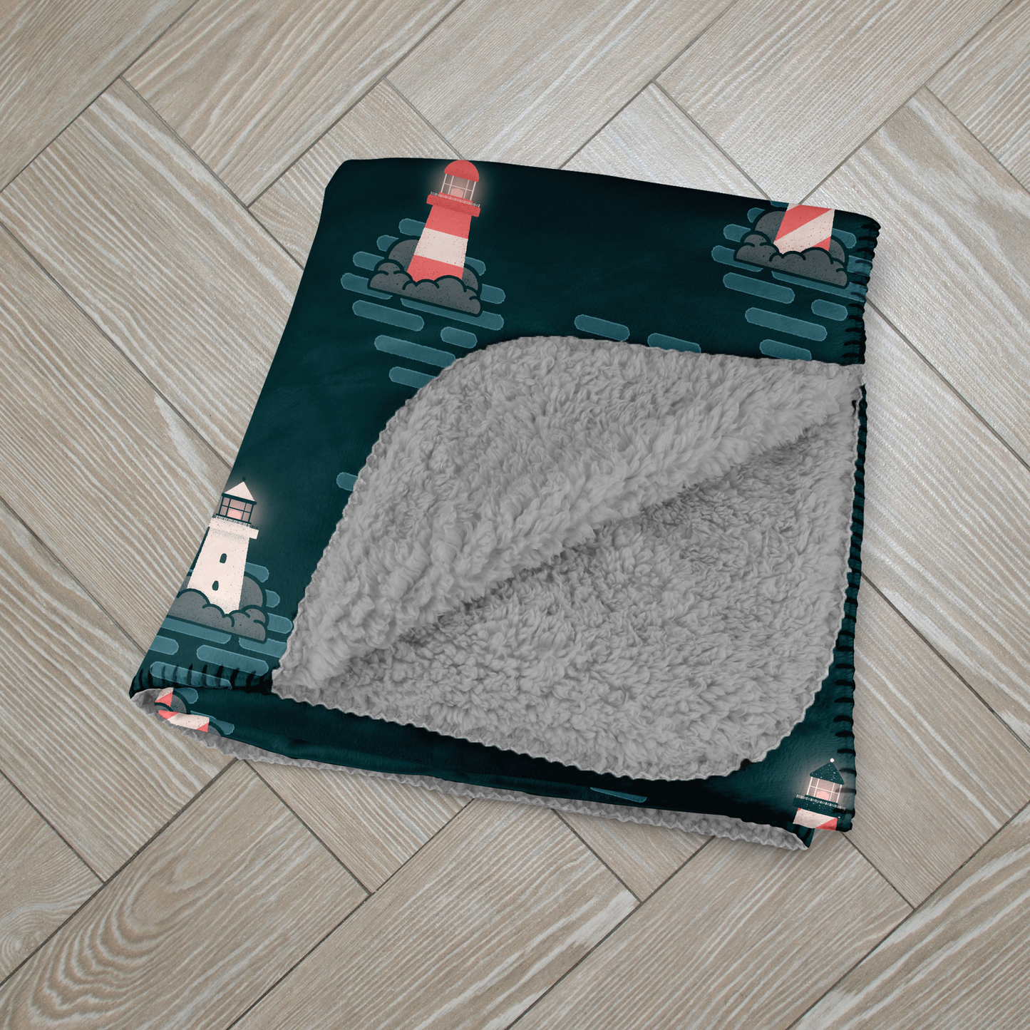 Lighthouse at Night Sherpa Blanket