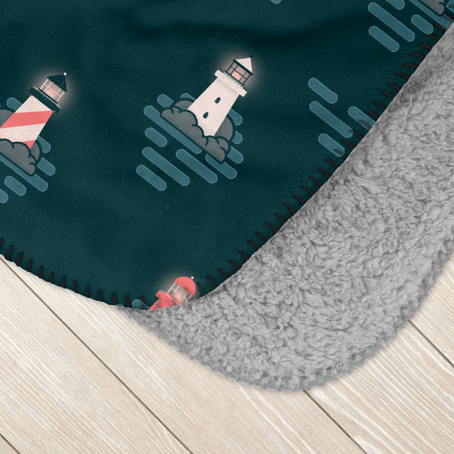 Lighthouse at Night Sherpa Blanket