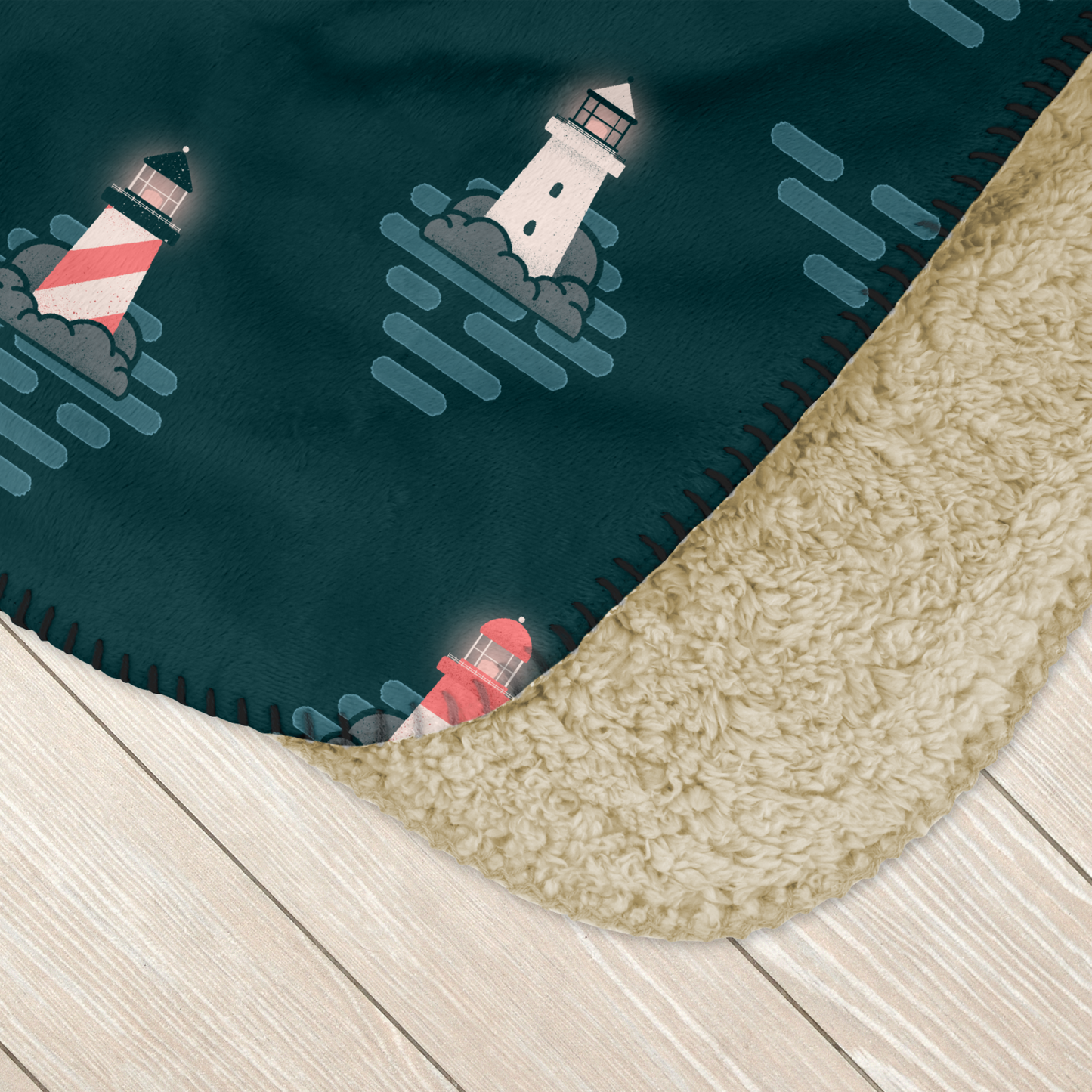 Lighthouse at Night Sherpa Blanket