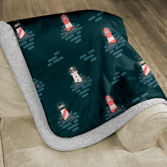 Lighthouse at Night Sherpa Blanket