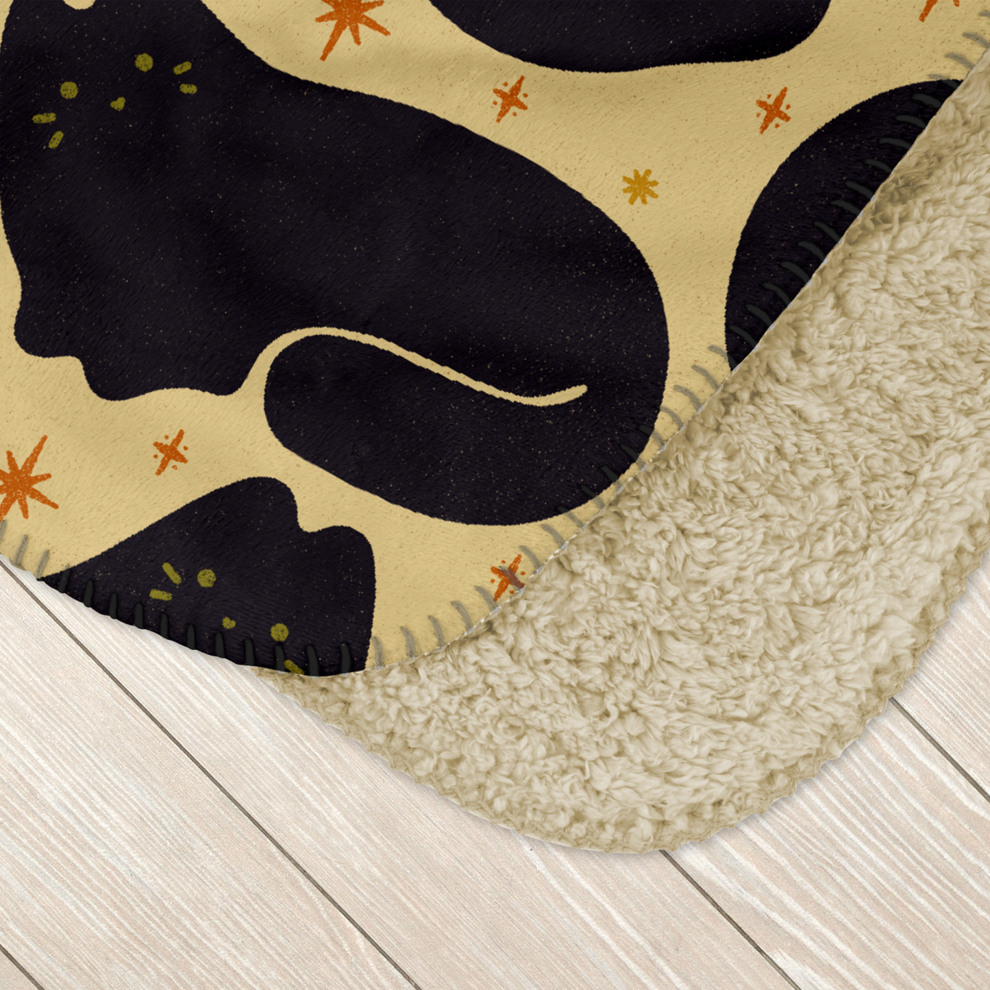 Beige Retro Black Cat Sherpa Blanket