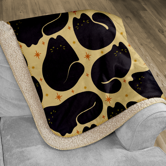Beige Retro Black Cat Sherpa Blanket