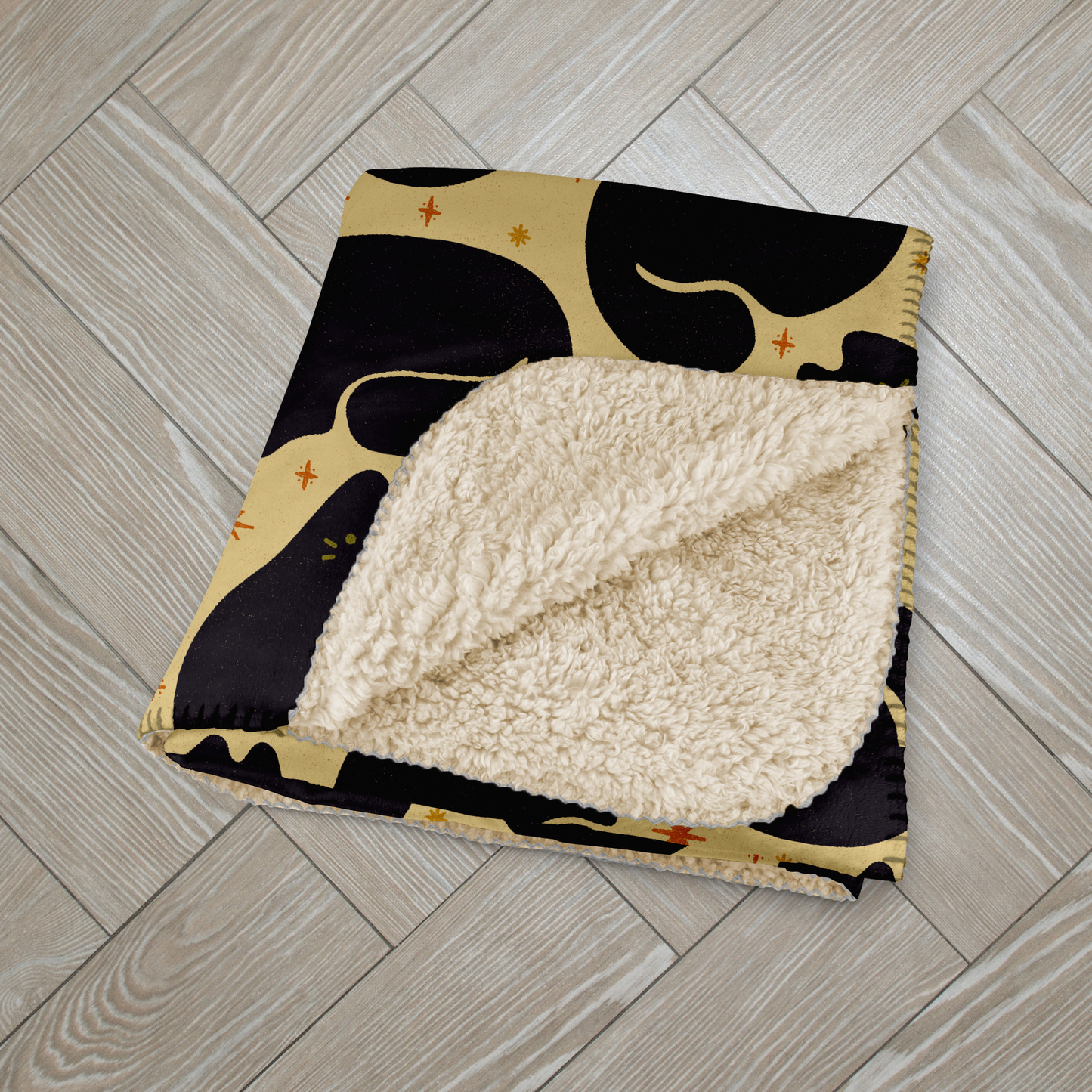 Beige Retro Black Cat Sherpa Blanket