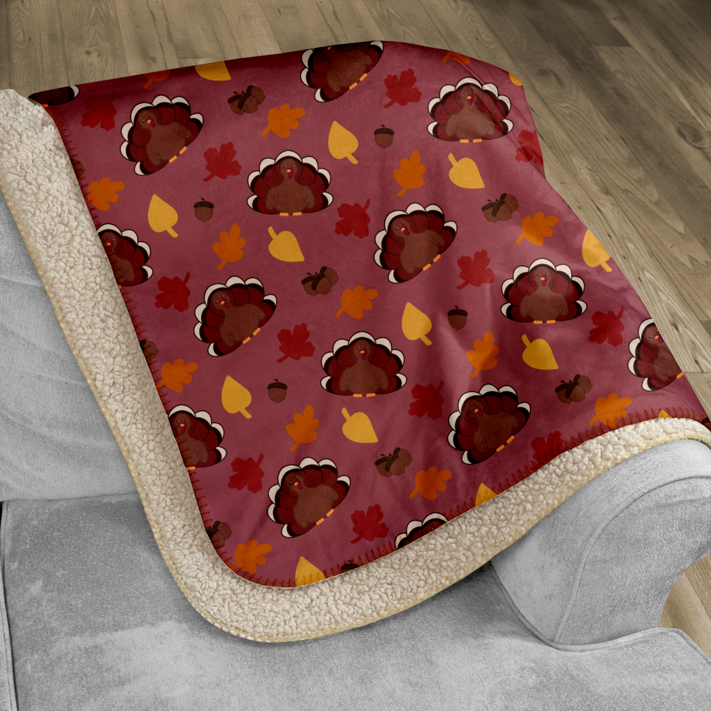 Kawaii Turkey Plum Sherpa Blanket
