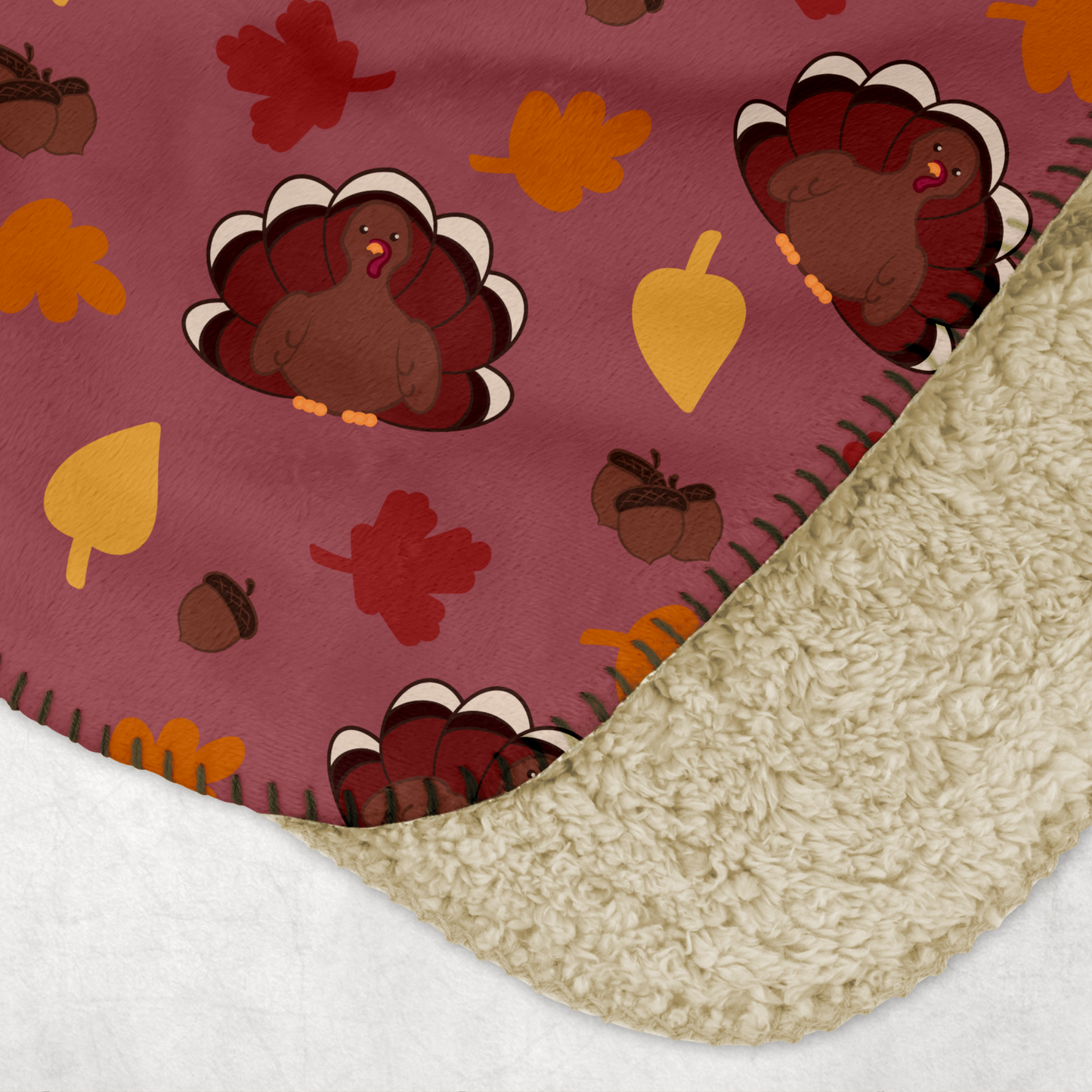 Kawaii Turkey Plum Sherpa Blanket