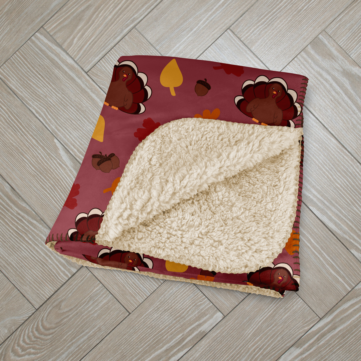 Kawaii Turkey Plum Sherpa Blanket
