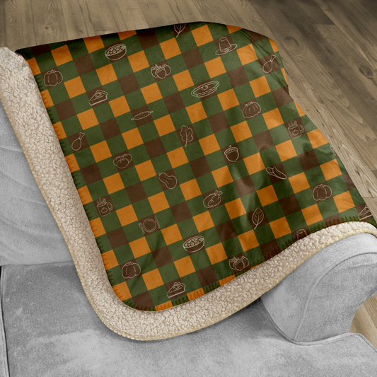 Festive Thanksgiving Gingham Sherpa Blanket