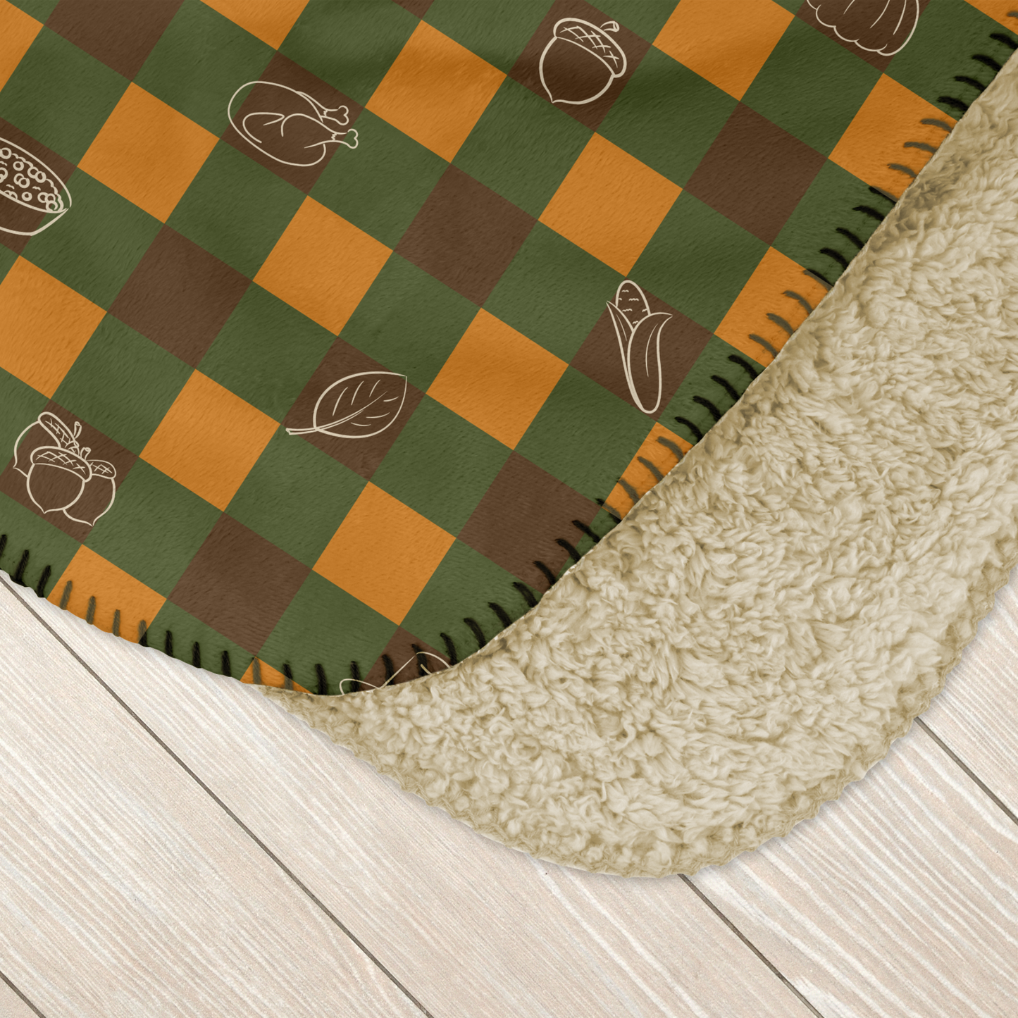 Festive Thanksgiving Gingham Sherpa Blanket