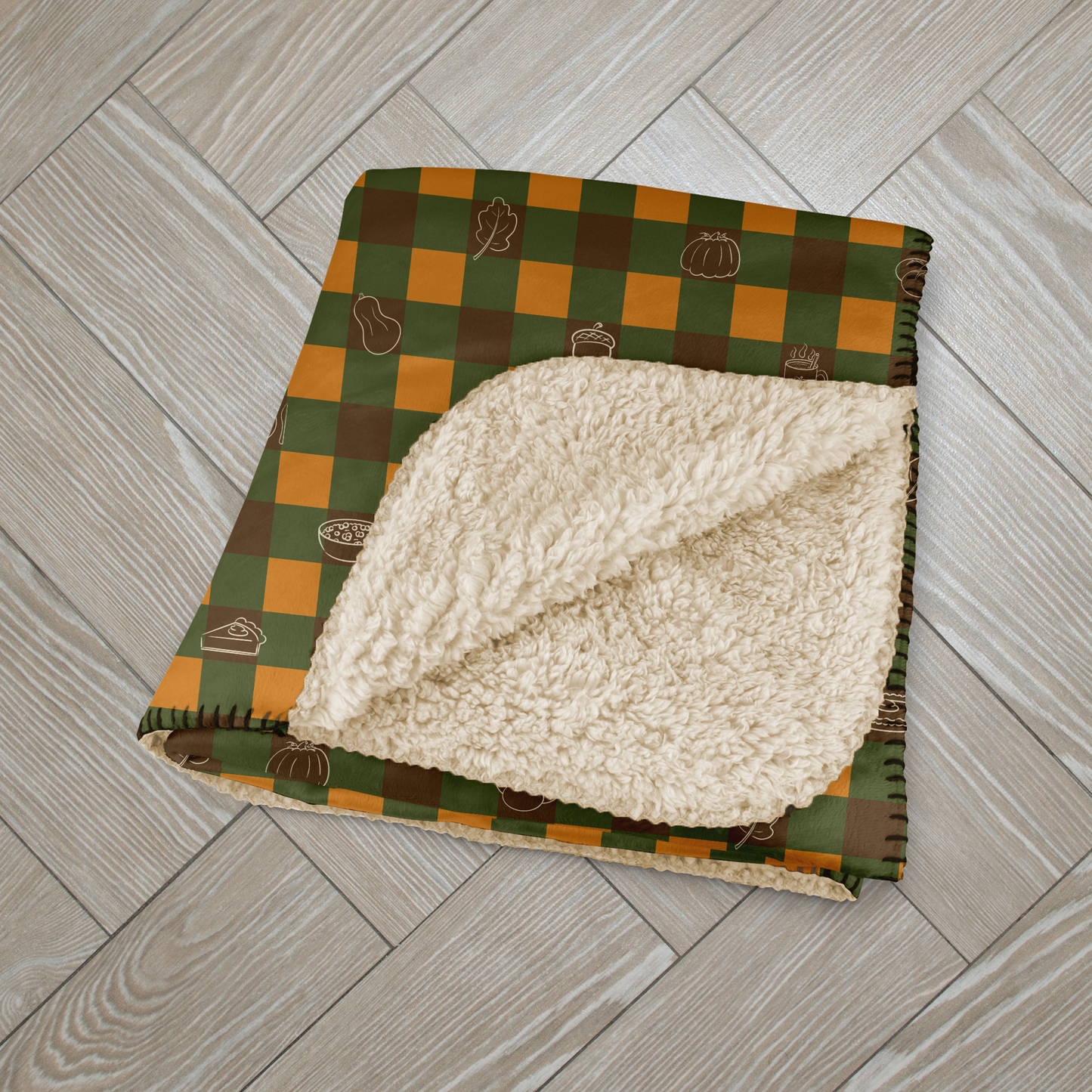 Festive Thanksgiving Gingham Sherpa Blanket