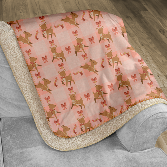 Deer Bells & Bows Pink Sherpa Blanket