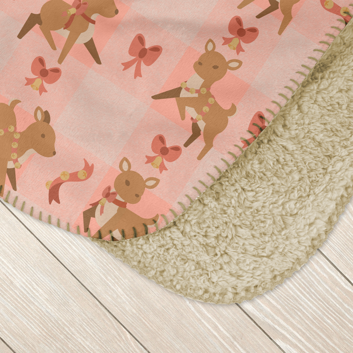 Deer Bells & Bows Pink Sherpa Blanket